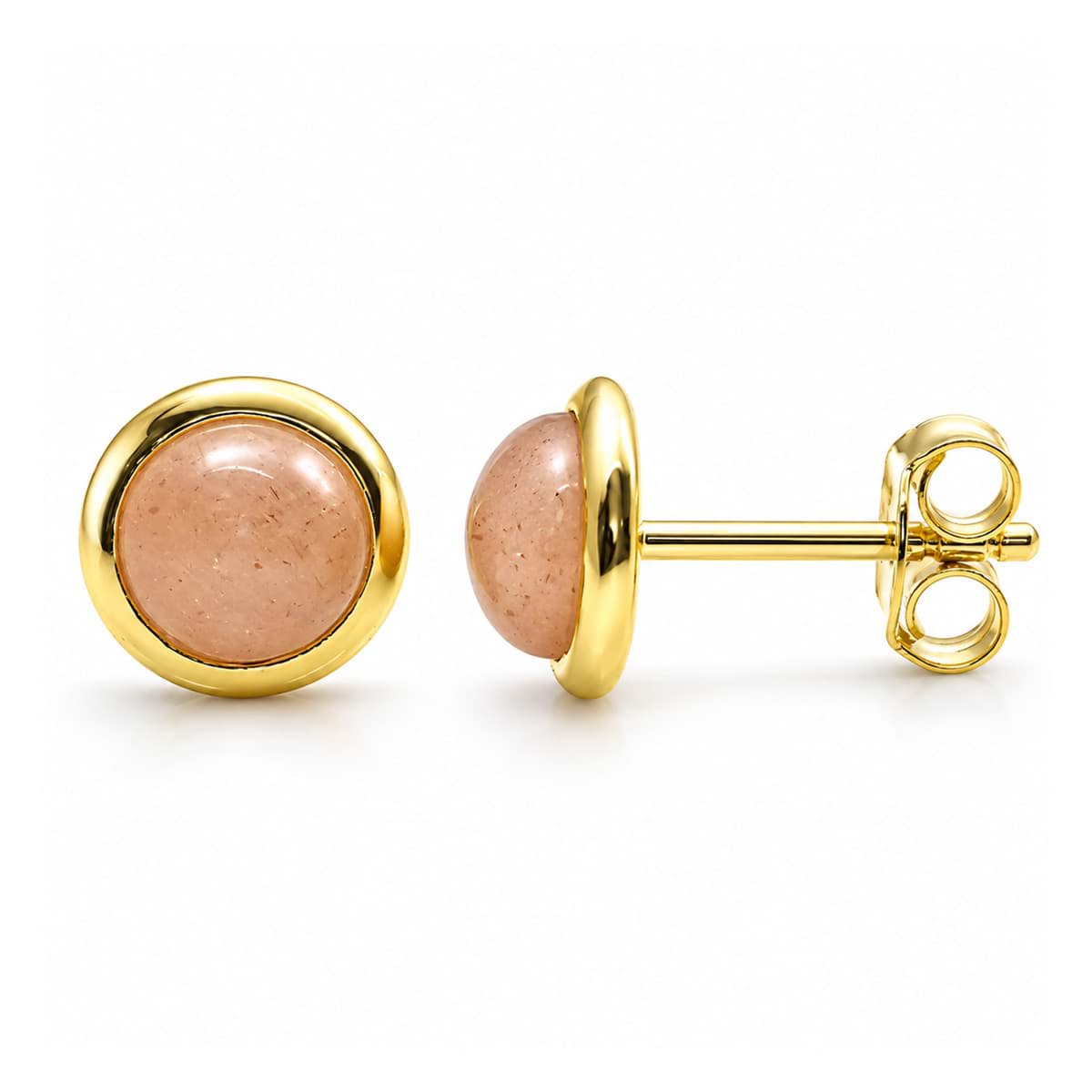 "Cabochon". Mondstein peach. Ohrstecker. Silber 925-Vergoldet