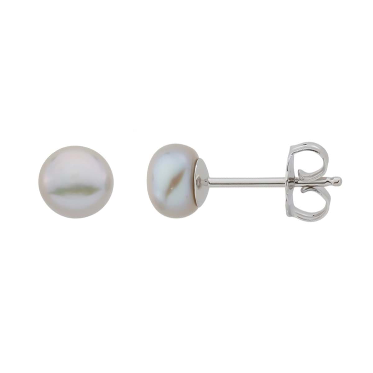 Perlen Ohrstecker "Rund" 7-7.5mm Silber 925, rhodiniert