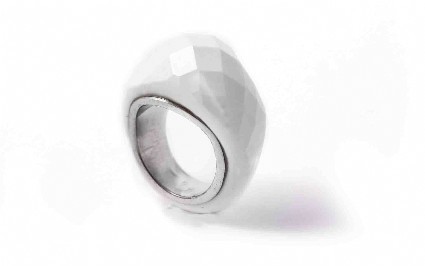 Image de Weisse Achat Ring facettiert Marquise mit Silber Ring
