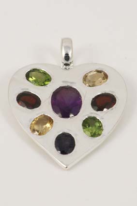 Herz mit 8 Cabochons Anhänger 47x34mm, Silber 925