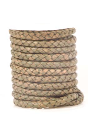 Immagine di Lederband geflochten 6mm olive grün antik, auf 5m-Rolle