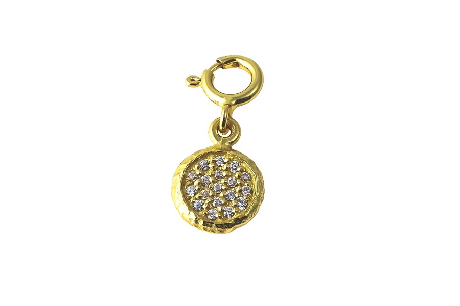 Charm Disc mit CZ 8.5mm mit Federring Anhänger, Silber vergoldet