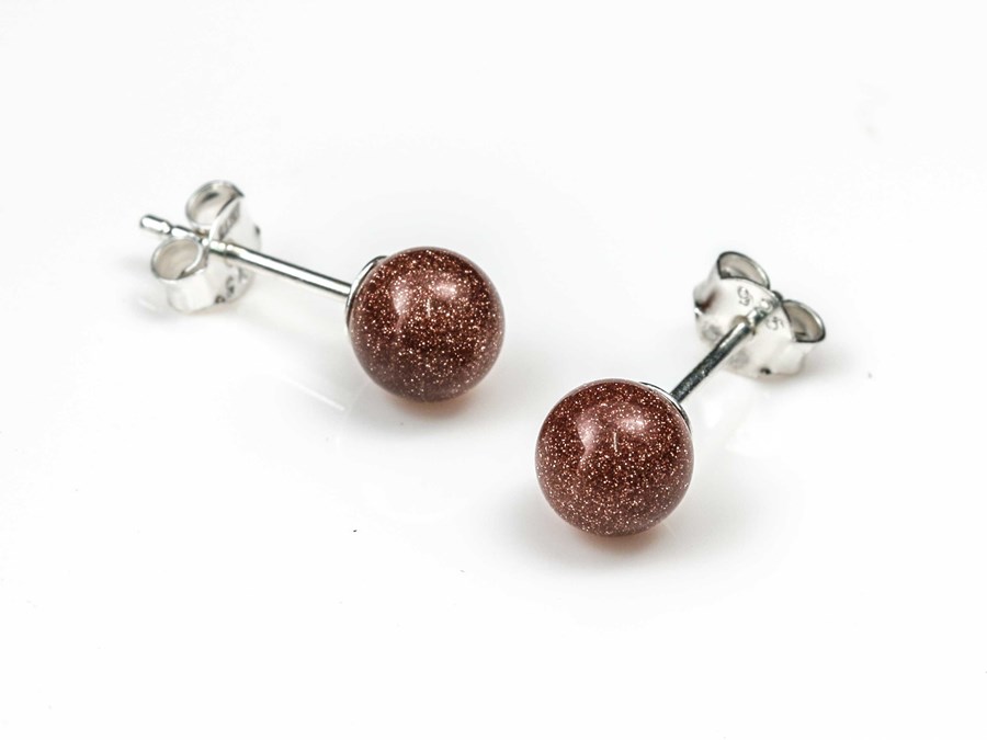 Bild von Goldfluss rot Kugel 6mm Ohrstecker, Silber 925