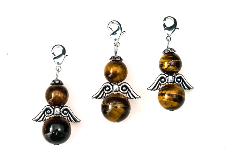 Bild von Charm Anhänger Tigerauge Engel klein mit Metallflügel, 10,12mm Kugeln