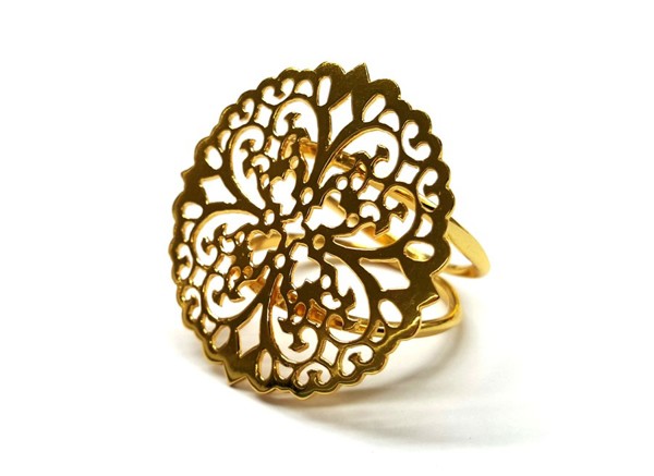 Image de Ring "Flower" ziseliert, 27mm, 925 Silber vergoldet