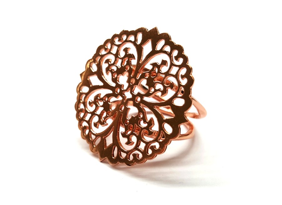 Immagine di Silber Ring Flower ziseliert 27mm, silber rosévergoldet