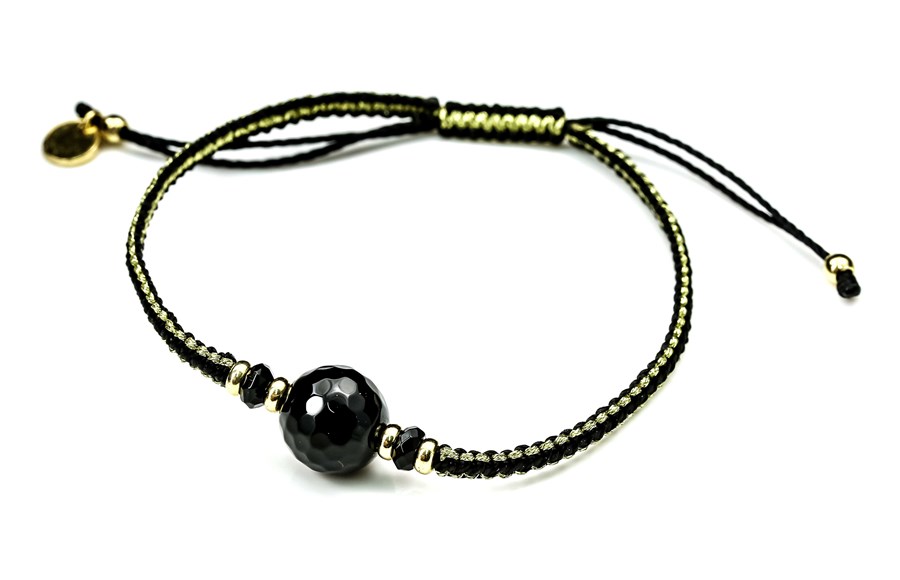 Immagine di Onyx Kugel 10mm Armband. Baumwolle und vergoldet