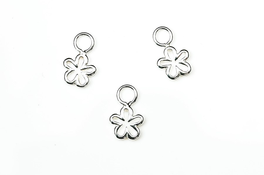 Bild von Happy Flower 10x6mm mit Ring Charm Anhänger, Silber 925