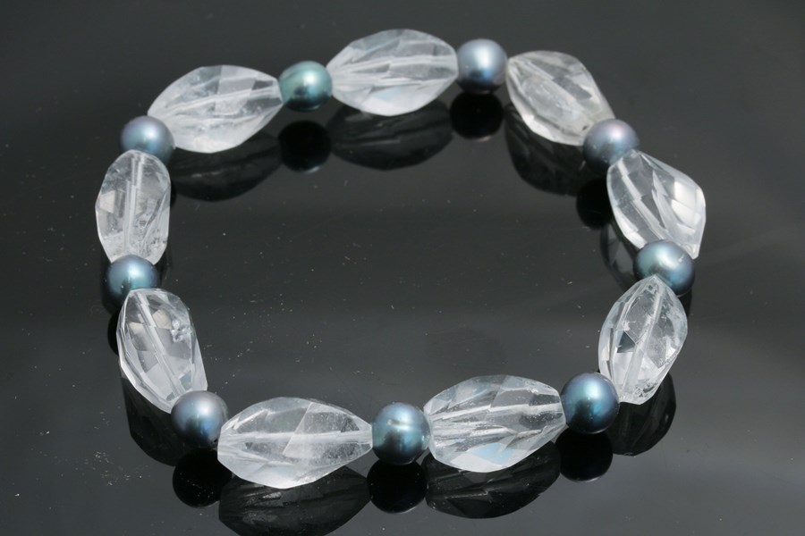 Image de Bergkristall facettierte Welle & Perle Armband ca. 6-15mm