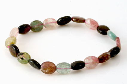 Bracciale piatto ovale di tormalina colorata 8x10mm