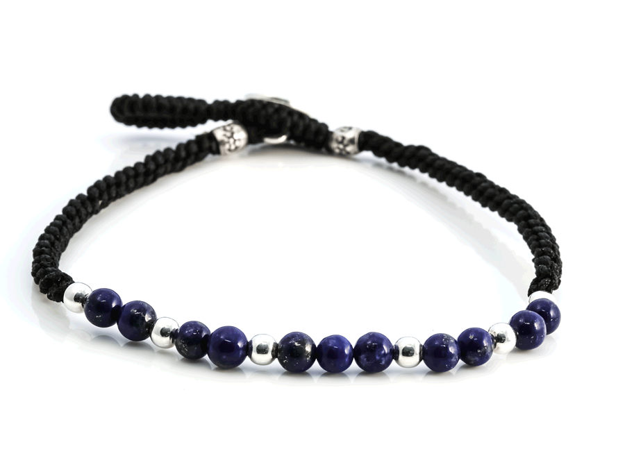 Bild von Lapis Kugeln 4mm mit Nylon Armband, Silber