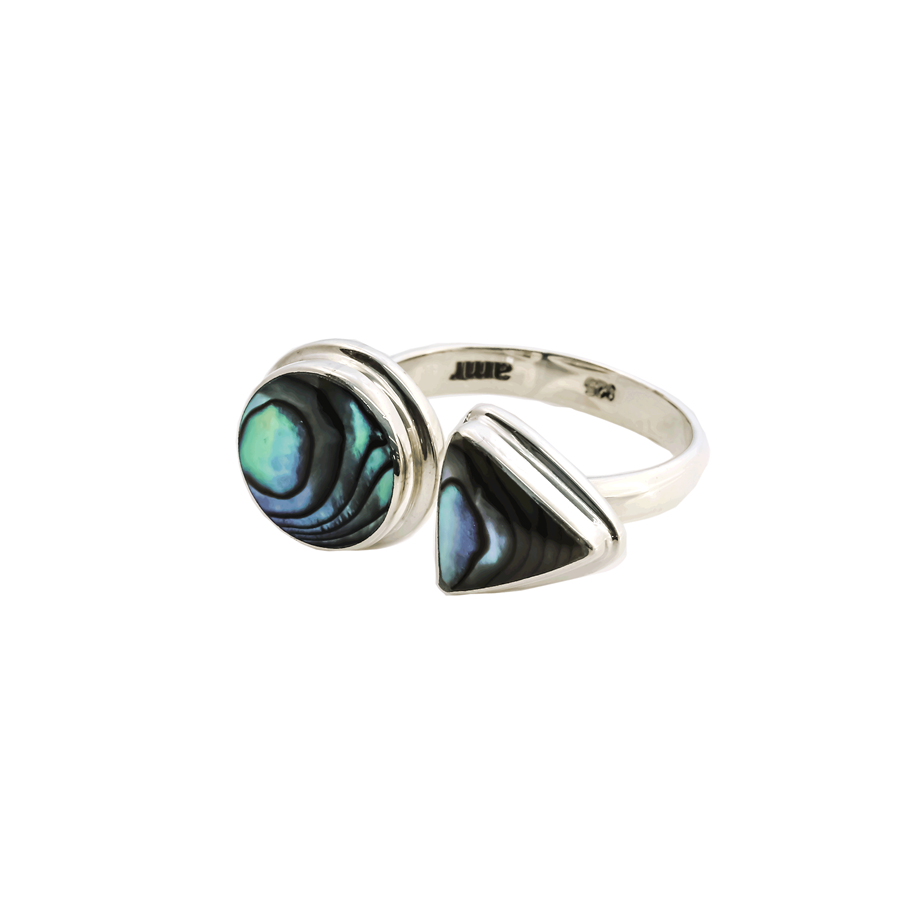 Image de Paua Muschel Cabochon Rund & Triangel Ring, verstellbar, Silber 925