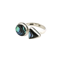 Immagine di Paua Muschel Cabochon Rund & Triangel Ring, verstellbar, Silber 925